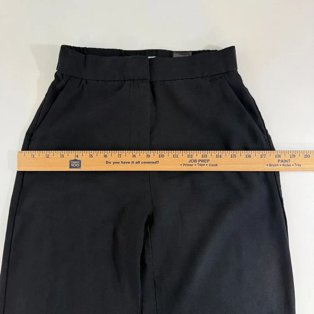 H&M Womens Size 4 Black Wide Leg Pants Linen Blend High Rise Trousers